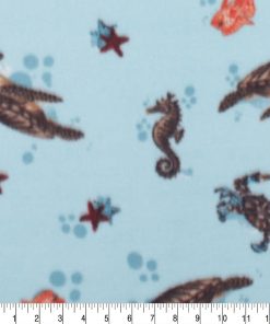 Sea Life on Blue Anti Pill Fleece Fabric