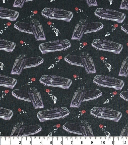 Coffins On Black Cotton Fabric - Image 2