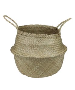 Northlight 15 Brown Seagrass Belly Wicker Basket With Handles