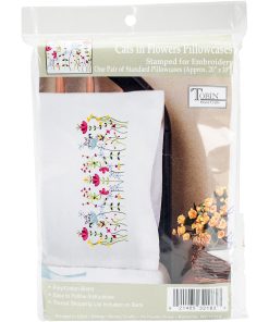 Tobin 30 x 20 Cats in Flowers Embroidery Pillowcases 2pk