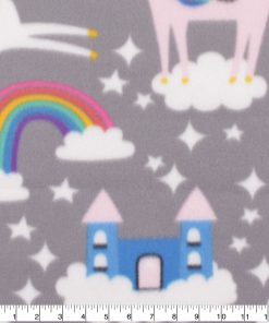 Blizzard Fleece Fabric Rainbow Unicorns   Castles