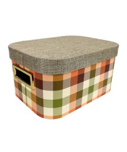 11 Yellow Buffalo Checks Oval Lidded Box With Cutout Handles