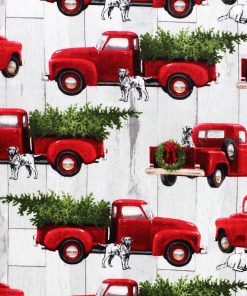 Red Trucks   Dogs Super Snuggle Christmas Flannel Fabric
