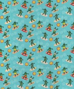 Surfing Frogs on Blue Novelty Cotton Fabric