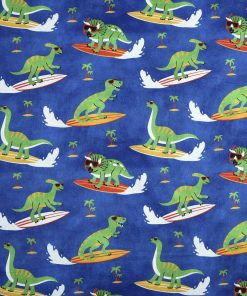 Surfin  Dinos Novelty Cotton Fabric