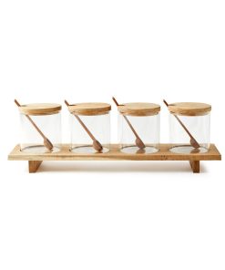 4ct Glass Jars   Wood Organization Shelf by Park Lane