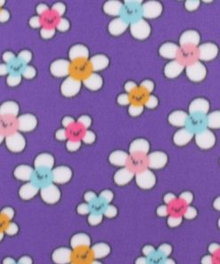 Smiley Daisies on Purple Blizzard Fleece Fabric