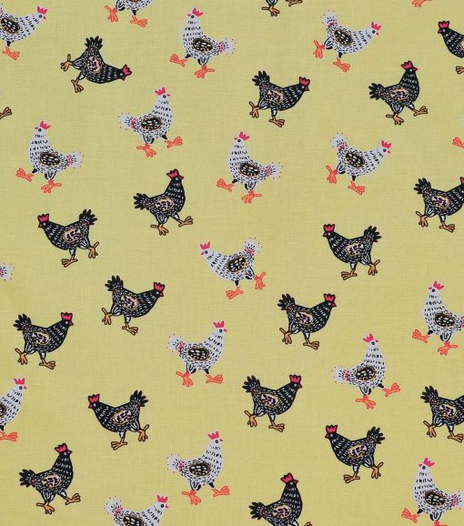 Novelty Cotton Fabric Yellow Pattern Chickens - Image 2