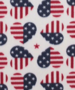 Patriotic Flag Hearts on White Blizzard Fleece Fabric