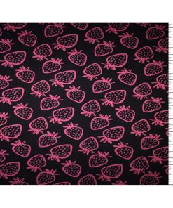 Pink Strawberries on Black Quilt Cotton Fabric by Quilter s Showcase