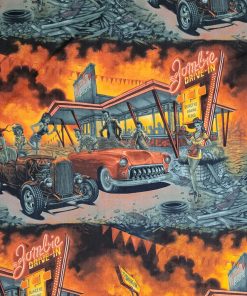 Alexander Henry Orange Zombie Drive In Novelty Cotton Fabric