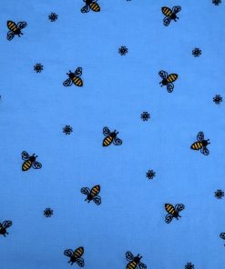 Embroidered Bees   Floral on Blue Quilt Cotton Fabric by Keepsake Calico