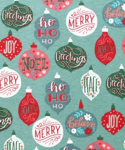 Word Ornaments on Blue Super Snuggle Christmas Flannel Fabric