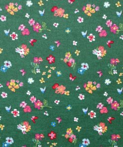 Floral   Butterfly on Green Luxe Flannel Fabric