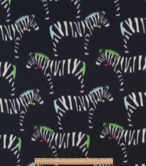 Zebras on Black Blizzard Fleece Fabric - Image 2