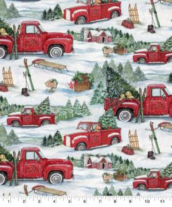 White Snowy Ski Day Christmas Cotton Fabric