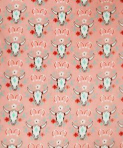 Floral Bull Skulls on Pink Anti Pill Fleece Fabric