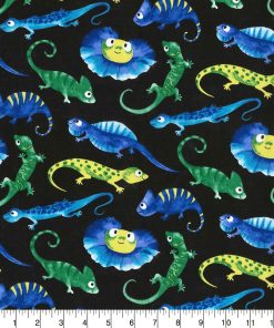 Fabric Traditions Novelty Cotton Fabric Iguanas On Black