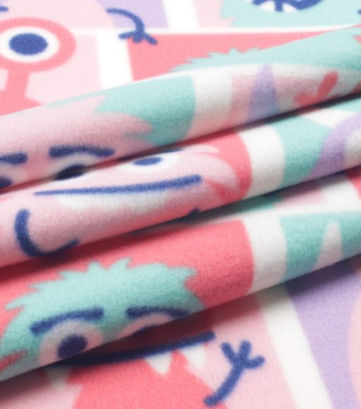 Pink Grid Monsters Blizzard Fleece Fabric - Image 3