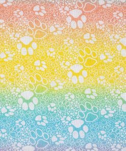 Novelty Cotton Fabric Rainbow Paw Prints