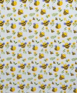 Yellow Happy Bees Novelty Cotton Fabric