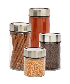 Honey Can Do 4ct Steel   Glass Canisters Fresh With Date Dials