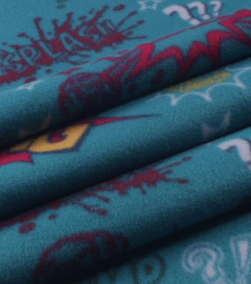 Comics on Blue Blizzard Fleece Fabric - Image 3