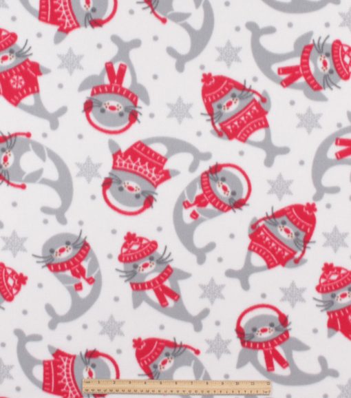 White Seals Blizzard Fleece Fabric - Image 2