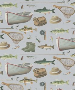 David Textiles Fresh Catch on Gray Novelty Cotton Fabric