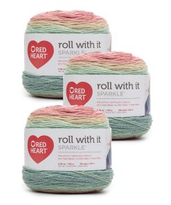 Red Heart Roll With It Sparkle 561yds Worsted Acrylic Yarn 3 Bundle