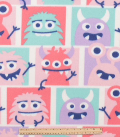 Pink Grid Monsters Blizzard Fleece Fabric - Image 2