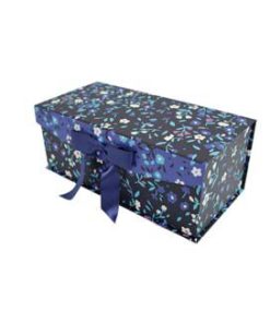 11.5 Floral on Dark Blue Flip Top Box With Bow by Place   Time
