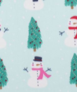Blue Christmas Snowman   Trees Blizzard Fleece Fabric
