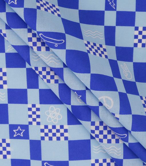 Checkerboard Blue Novelty Cotton Fabric - Image 2