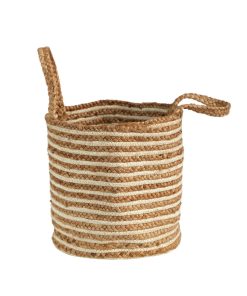 Nearly Natural 14 Handwoven Cotton   Jute Boho Striped Basket