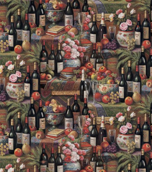 Wine   Fruits Novelty Cotton Fabric