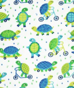 Green Turtles on Bikes Anti Pill Plush Fleece Fabric