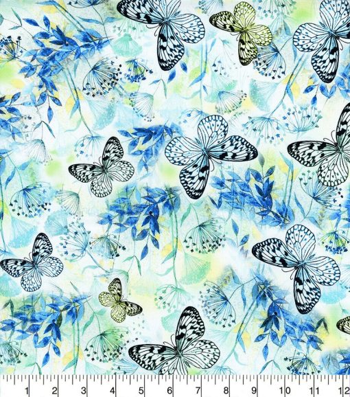 Blue Neon Butterfly Premium Cotton Fabric - Image 2