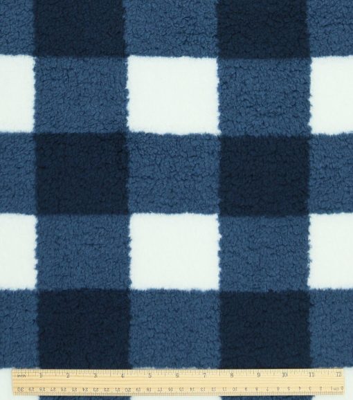Navy Gingham Sherpa Fleece Fabric - Image 3