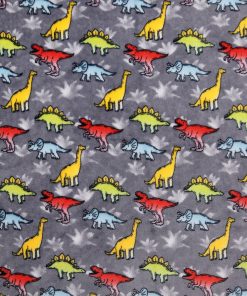 Bright Dinos On Gray Sew Lush Fleece Fabric