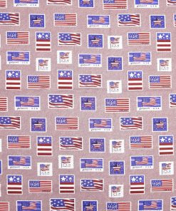 Flag Stamps on Light Purple Patriotic Cotton Fabric