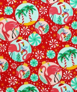 Tropical Ornaments on Red Super Snuggle Christmas Flannel Fabric