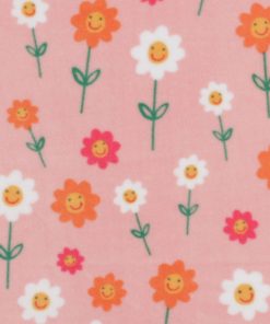Smiling Daisies on Pink Anti Pill Fleece Fabric by POP!