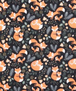 Sweet Foxes on Black Anti Pill Fleece Fabric