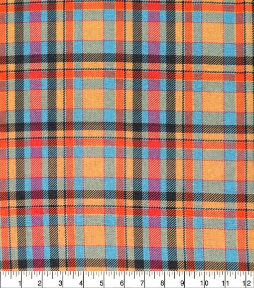 Orange   Teal Plaid Cotton Fabric - Image 2