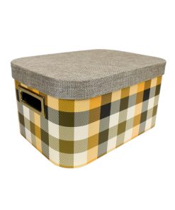 13 Yellow Buffalo Checks Oval Lidded Box With Cutout Handles