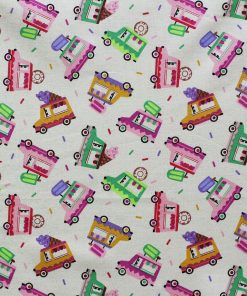 Sweet Treat Food Trucks Novelty Glitter Cotton Fabric