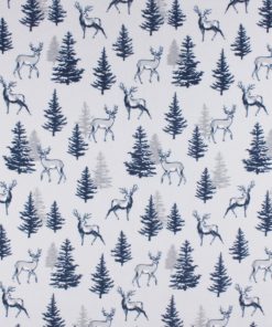 Blue Scenic Deer   Trees Anti Pill Fleece Fabric