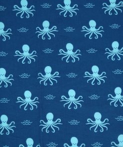 Blue Swimming Octopus Novelty Cotton Fabric by POP!