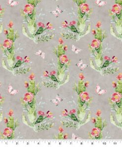 Susan Winget Cactus on Gray Premium Cotton Fabric